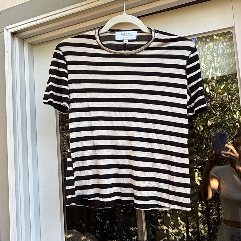 La Ligne Black and Cream Striped Top